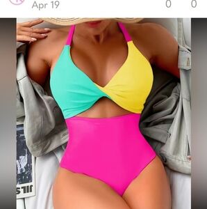 Vibrant One Piece Swimsuit - Yellow, Pink, and Green